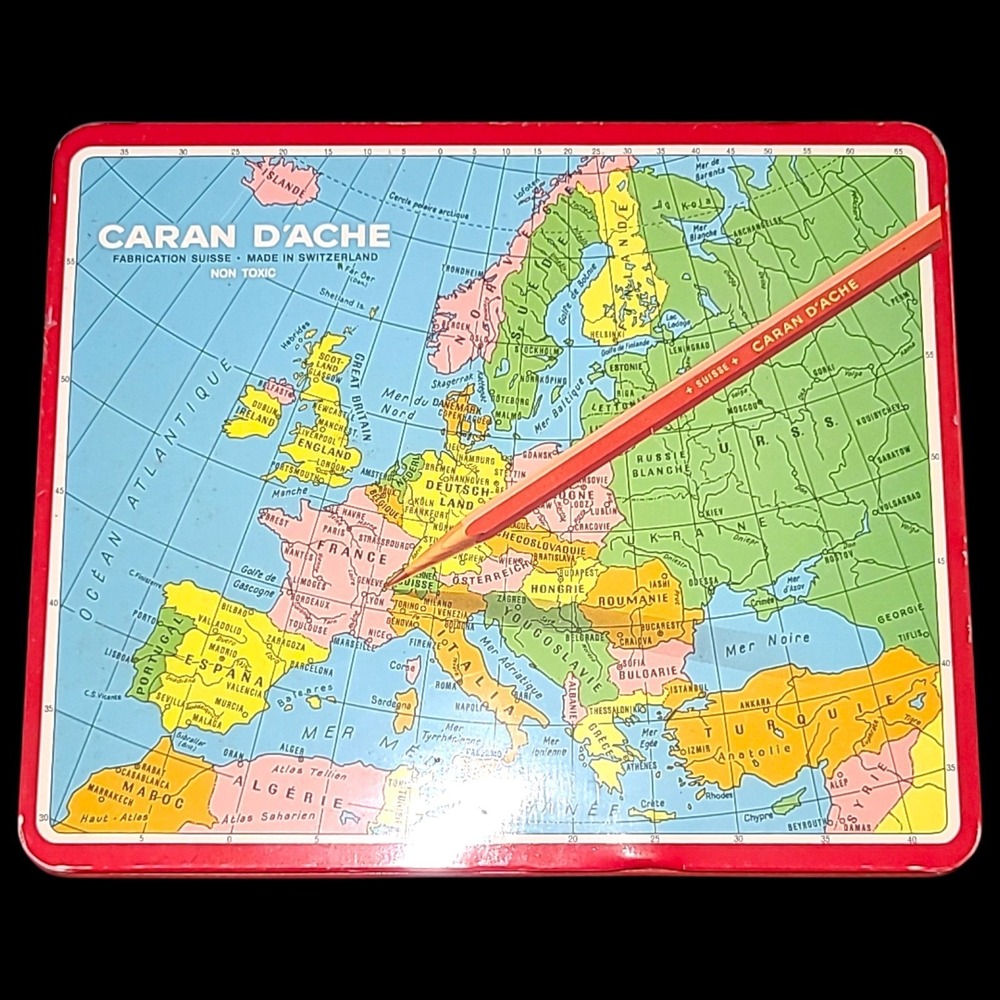 Vintage Caran d'Ache Europe Water Soluble Colored Pencils 17/18 Tin 1462.418